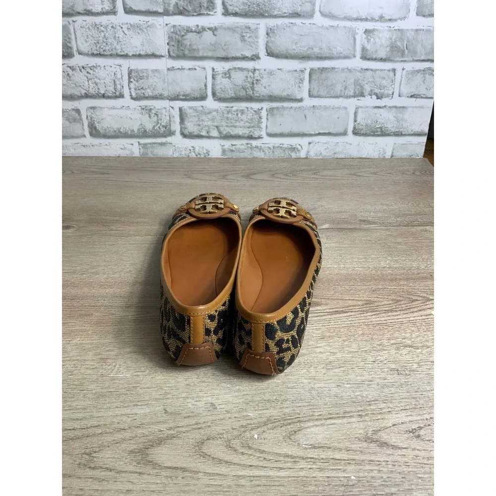Tory Burch Tan Leopard Logo Ballet Flats